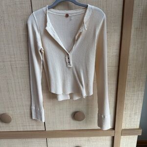 Free People Cream Button-Down Long Sleeve Top